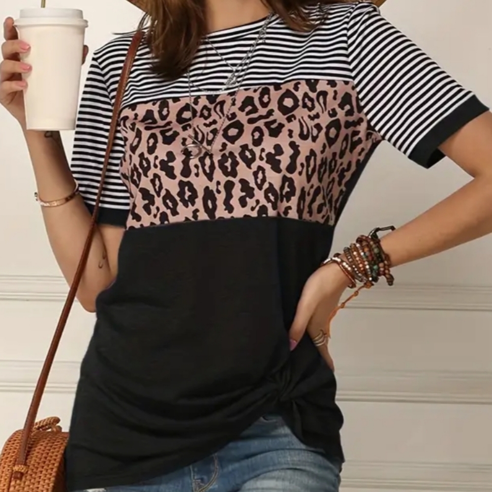 Black Side Knot Print Top